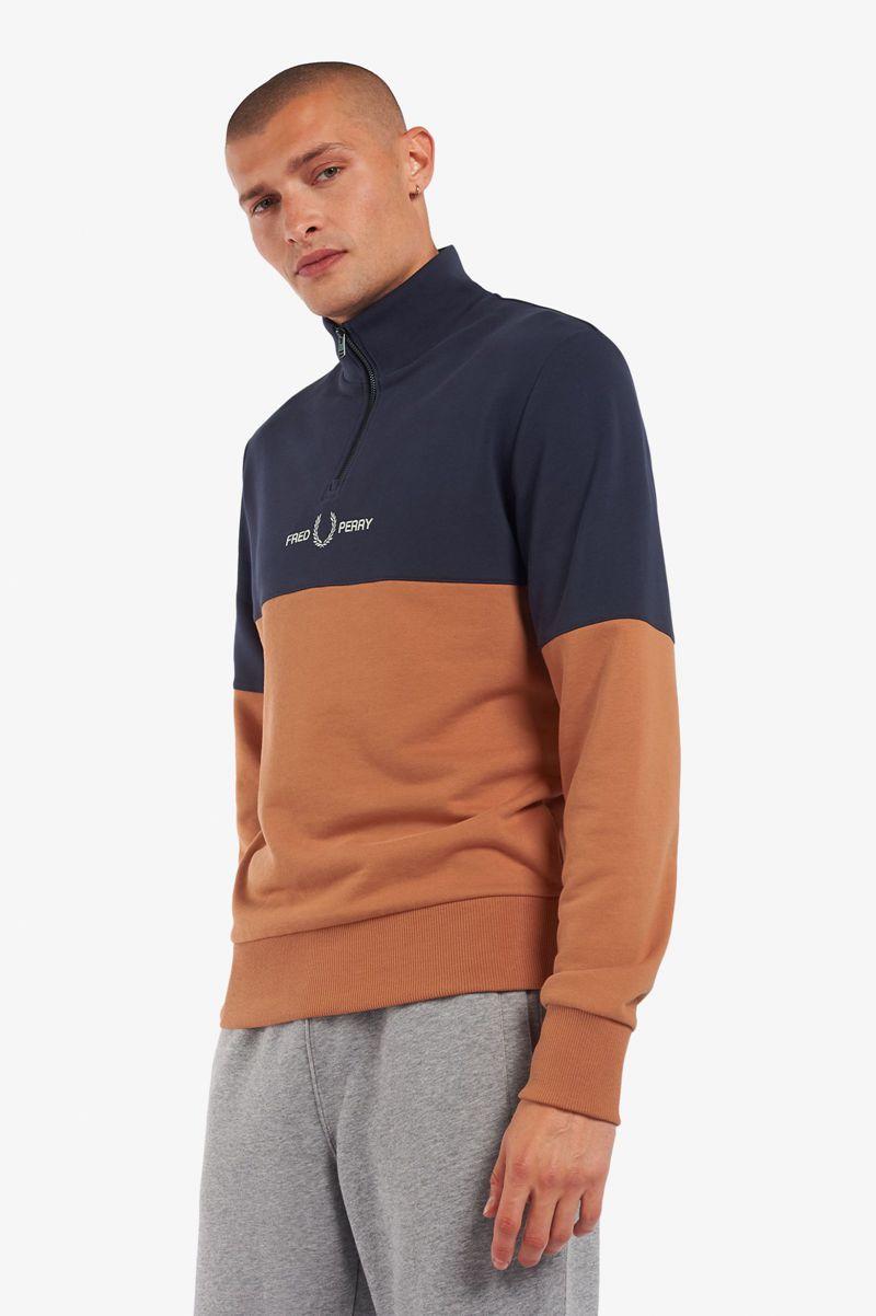 Bronze Fred Perry Colour Block Half Zip Men's Sweatshirts | PH 1565AHKP